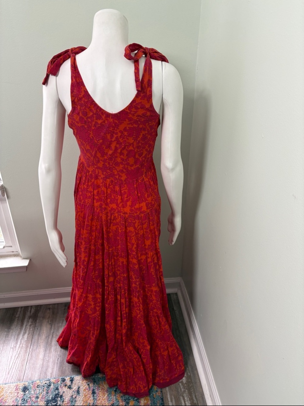 Free People Kikas Printed Midi Tiered Dress in Tangerine, Size XS - Picture 16 of 16